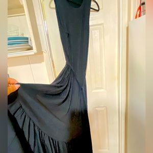XL Long Black Dress: Pockets, Tie waist, Ruffle on hem, knit
